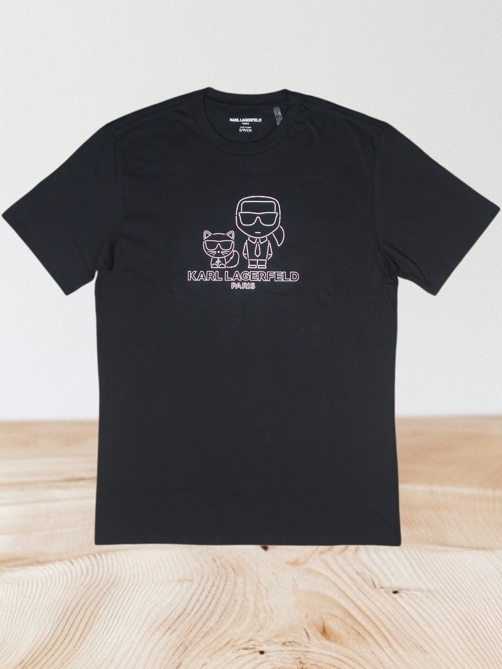 Karl Lagerfeld Black T-Shirt with Pink Outline Logo